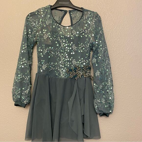 Weissman Dance Costume sage green sequin appliqué Saint Honesty 13413 Child MC - Picture 2 of 10